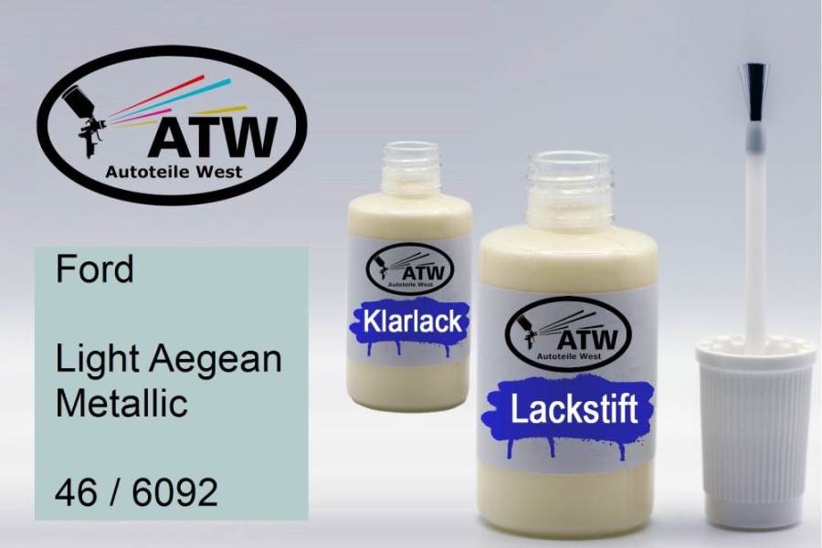 Ford, Light Aegean Metallic, 46 / 6092: 20ml Lackstift + 20ml Klarlack - Set, von ATW Autoteile West.